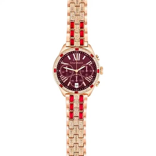 Smartwatch Lujo Rose: Cristales Brillantes + Detalles Rojos – Elegancia Premium en tu Muñeca