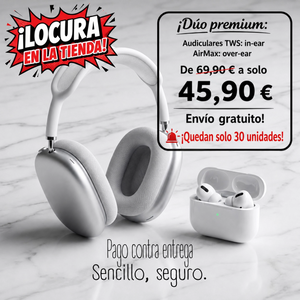 Pack Dual de Audio: AirMax Over-ear + Auriculares TWS In-ear – Calidad y Estilo en un Solo Combo