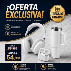Combo Premium: Auriculares Blanco + AirMax – Botella Térmica 1200ml GRATIS