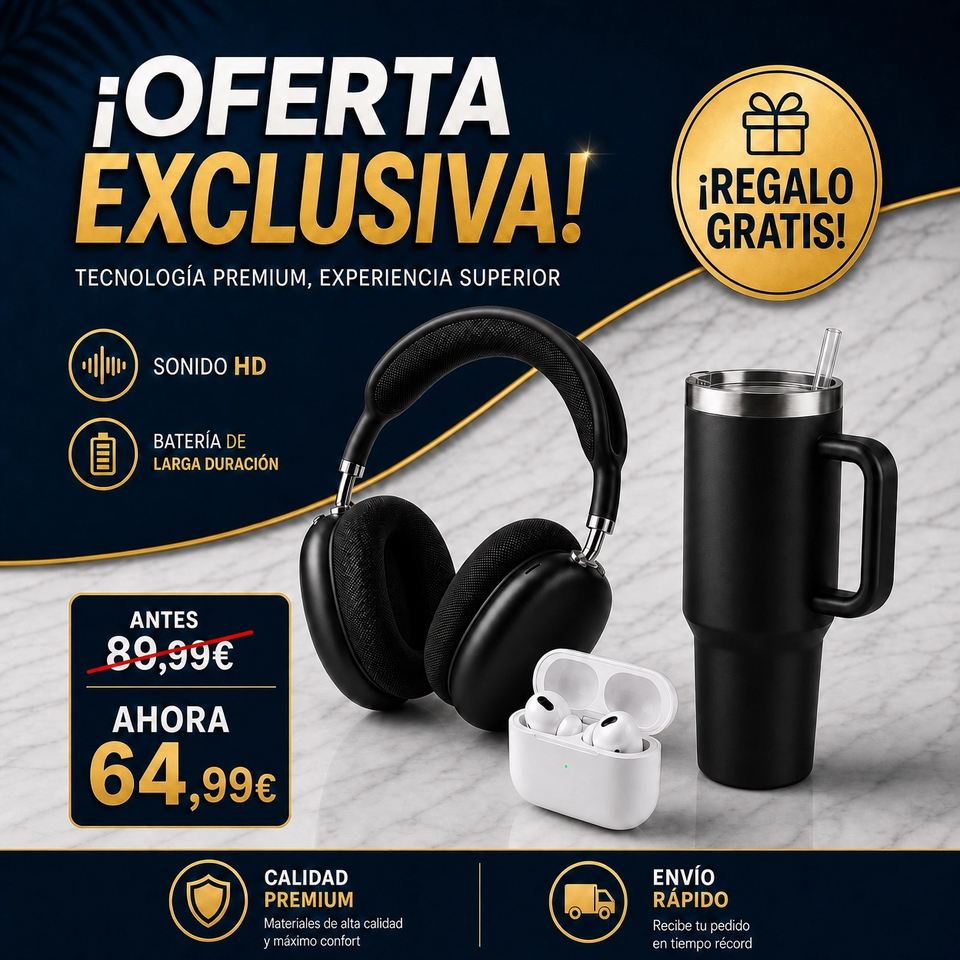 Combo Premium: Auriculares Blanco + AirMax – Botella Térmica 1200ml GRATIS