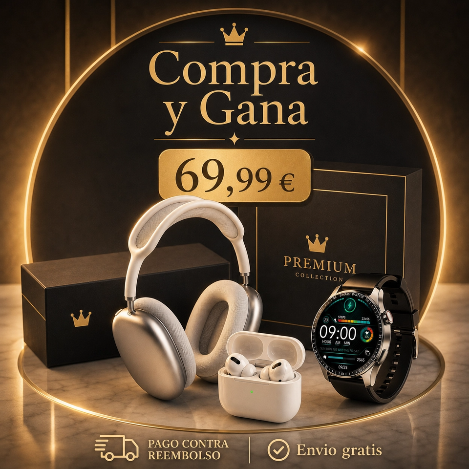 Combo Sonido + Estilo: AirMax + Auriculares TWS + Smartwatch Lujo GRATIS