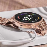 Smartwatch Lujo Rose: Cristales Brillantes + Detalles Rojos – Elegancia Premium en tu Muñeca