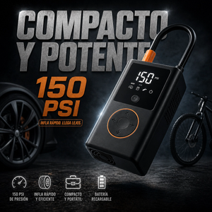 Mini Compresor de Aire Portátil 150 PSI – Inflador Inteligente Recargable para Coches, Motos y Bicicletas