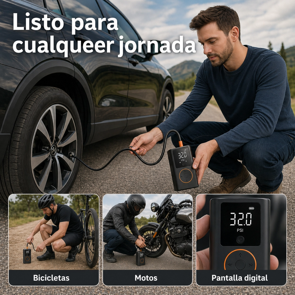 Mini Compresor de Aire Portátil 150 PSI – Inflador Inteligente Recargable para Coches, Motos y Bicicletas