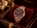 Smartwatch Lujo Rose: Cristales Brillantes + Detalles Rojos – Elegancia Premium en tu Muñeca
