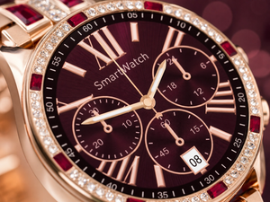 Smartwatch Lujo Rose: Cristales Brillantes + Detalles Rojos – Elegancia Premium en tu Muñeca